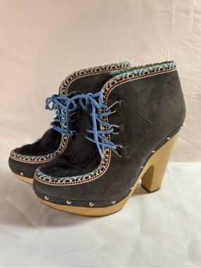 Belle by Sigerson Morrison Gray Suede Shearling Platform Ankle Boots Sz 10